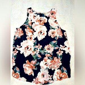 NWOT Elaine Rose Size Medium Blue Pink Multicolor Floral Top Sleeveless‎ Blouse